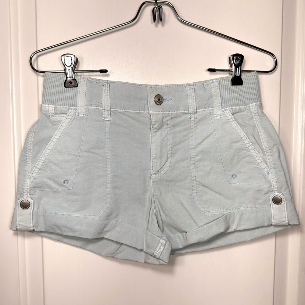 American Eagle Stretch Cargo Shorts Light Blue Ribbed Waist Utility Size 000